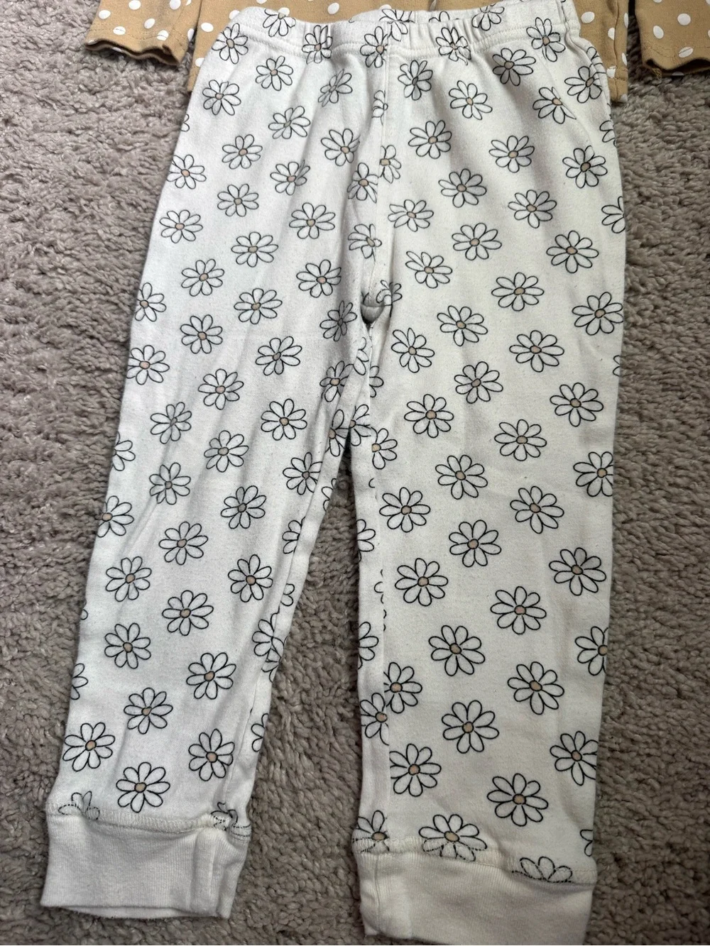 Hudson Baby Tan Polka Dot Long Sleeve Top & Cream Floral Pants Pajama Set
